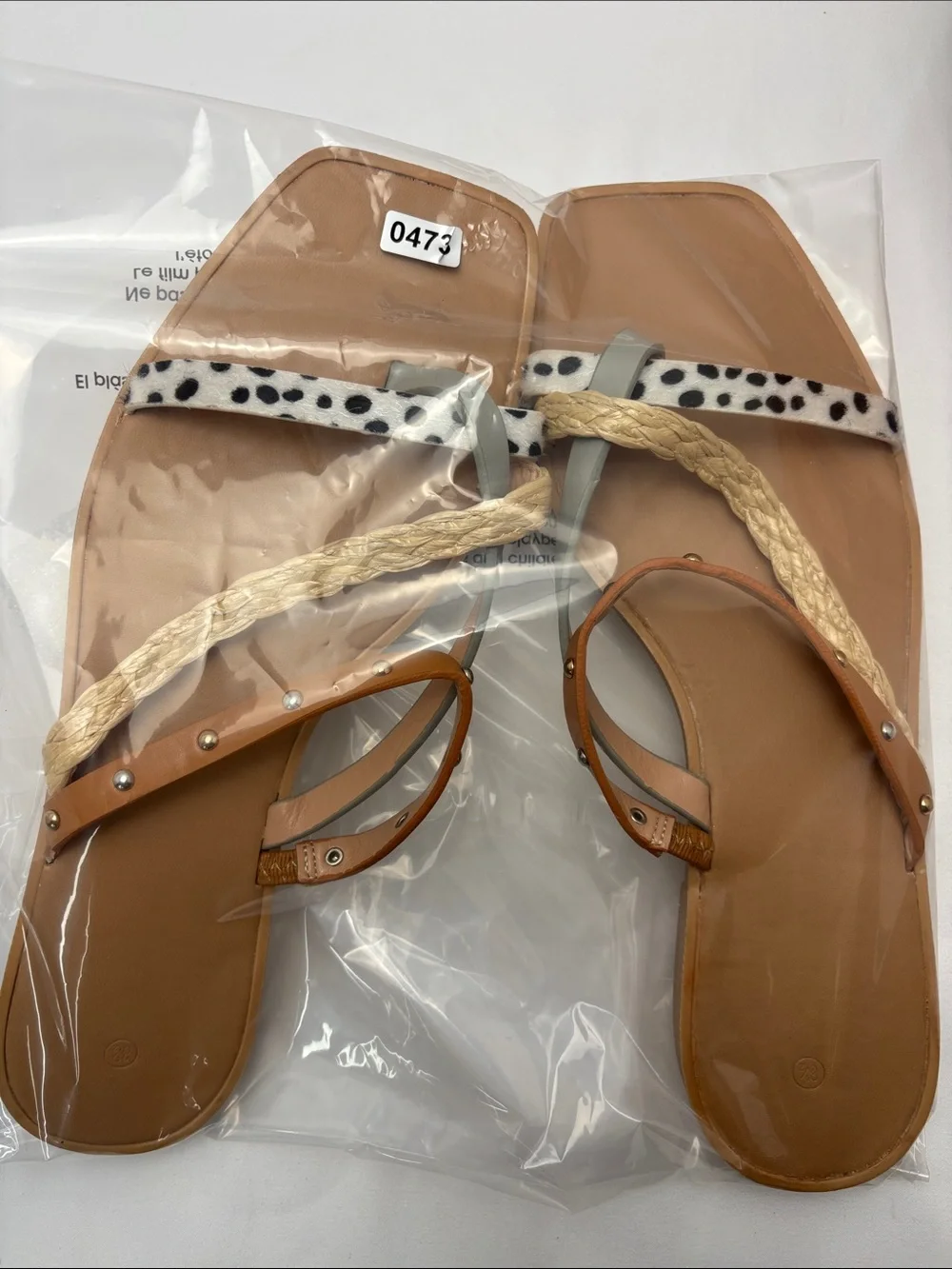 ZBY Womens 8.5 Multi-Texture Leopard Studs Strappy Slide Sandals - Tan #473